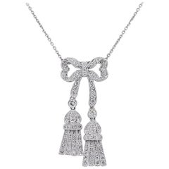 Diamond Bow Tassel Pendant Necklace