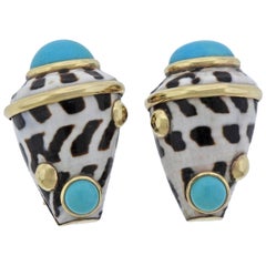 Maz Shell Turquoise Gold Earrings