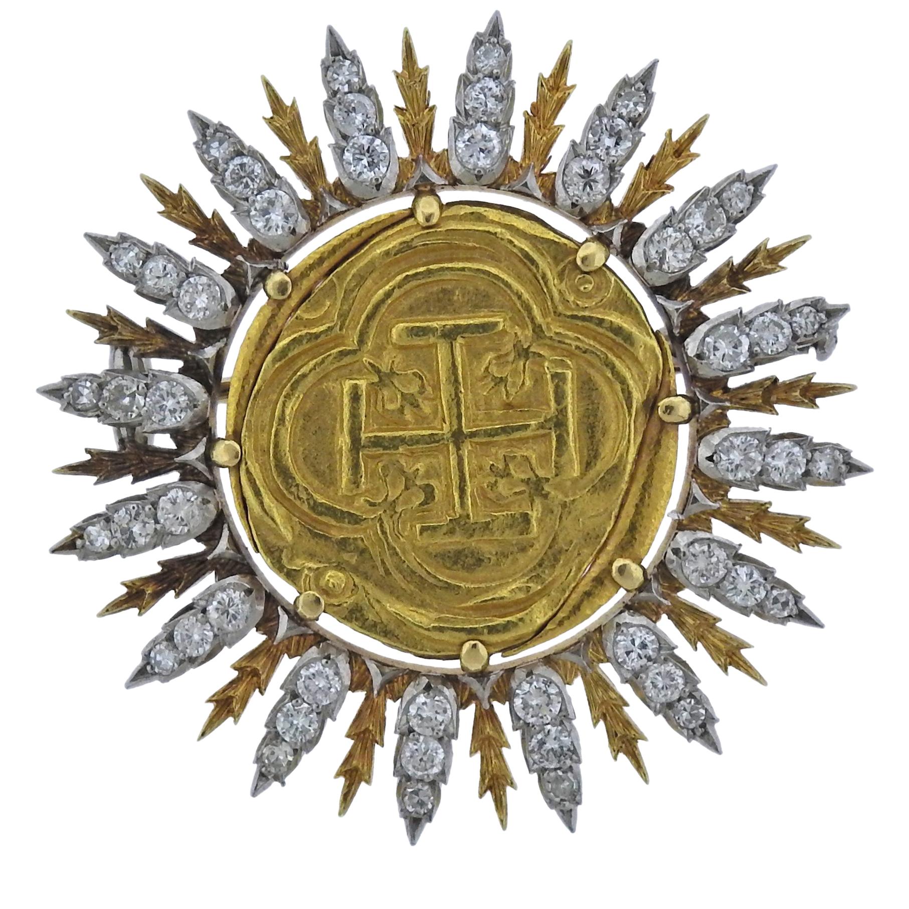 Buccellati Byzantine Ancient Coin Diamond Gold Brooch