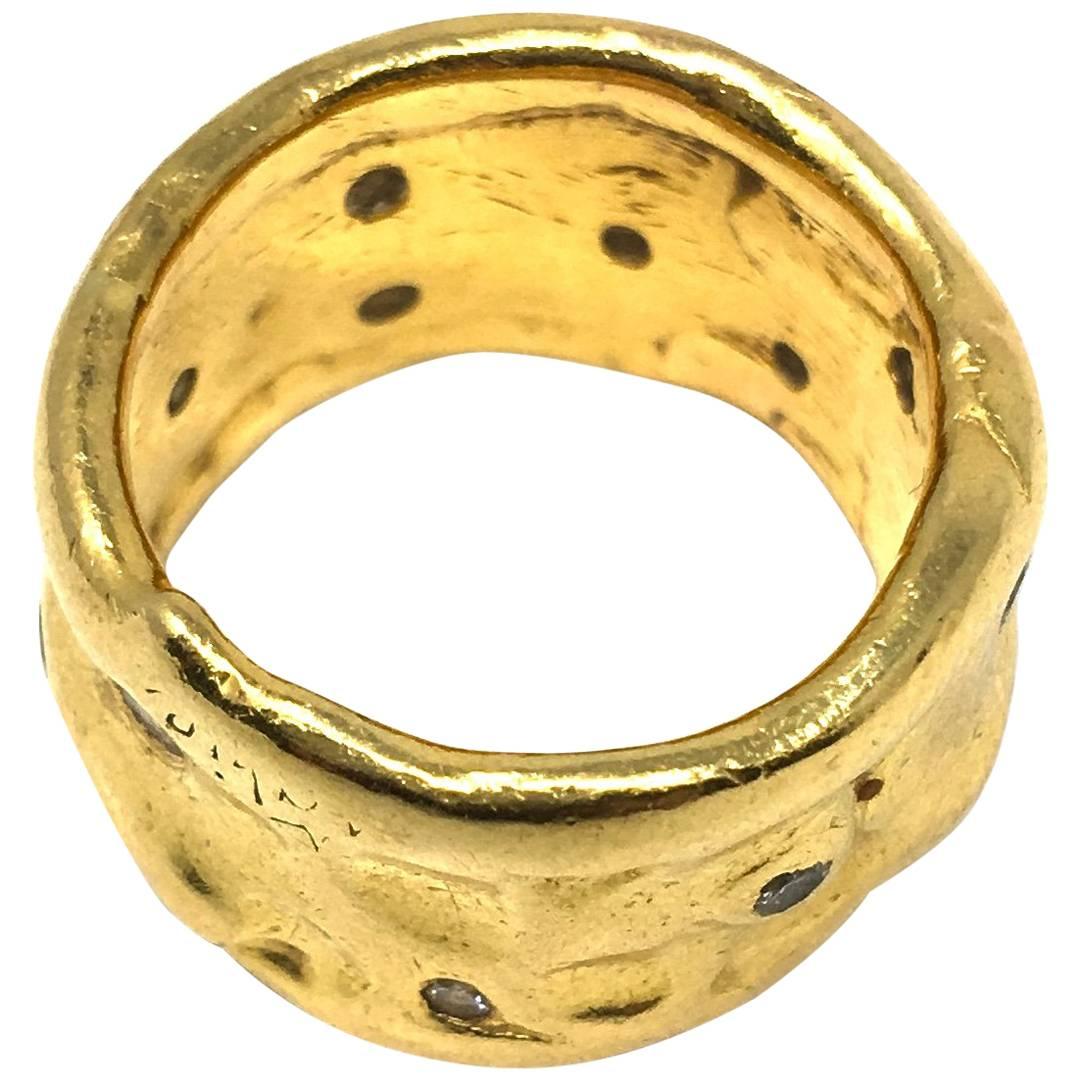Jean Mahie 22 Karat Yellow Gold Ring Band with Diamonds