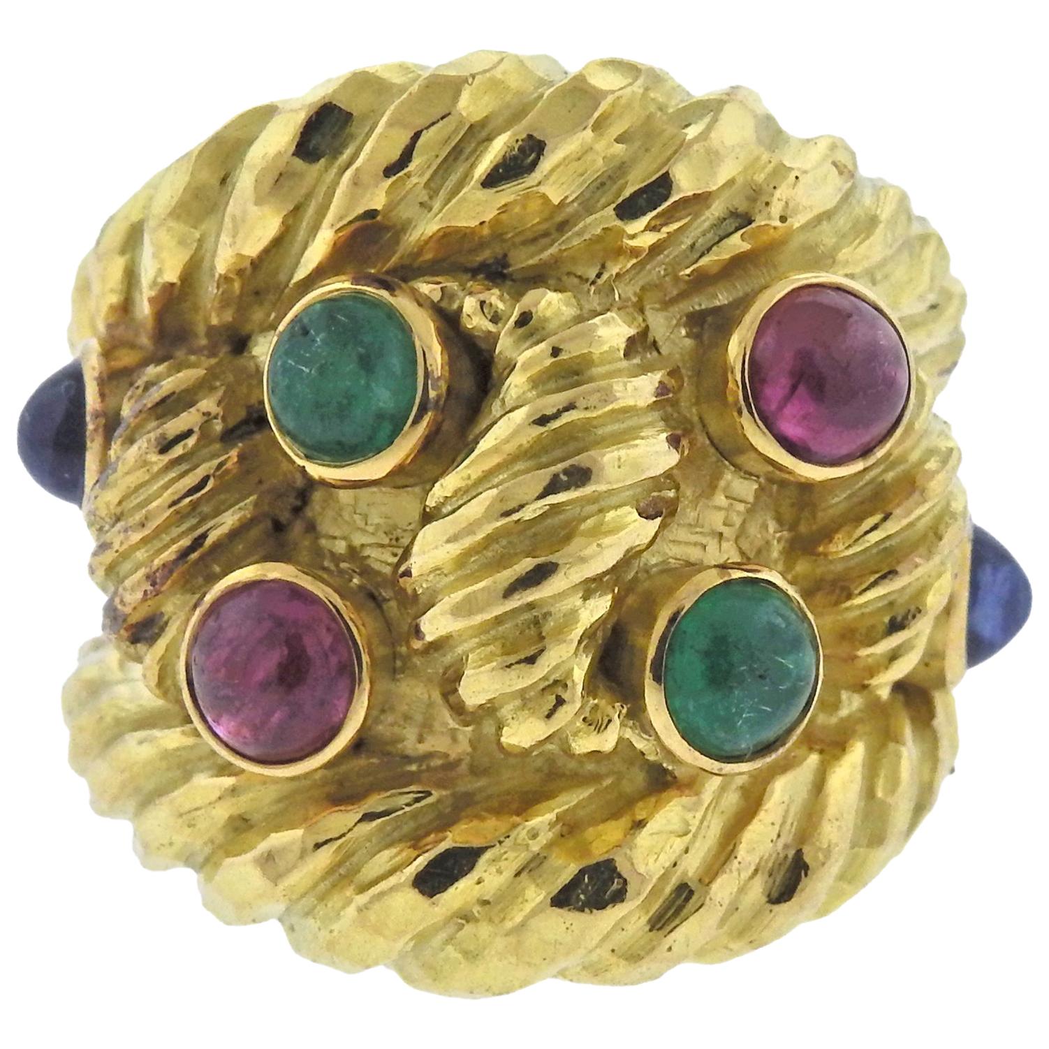 David Webb Ruby Sapphire Emerald Gold Ring