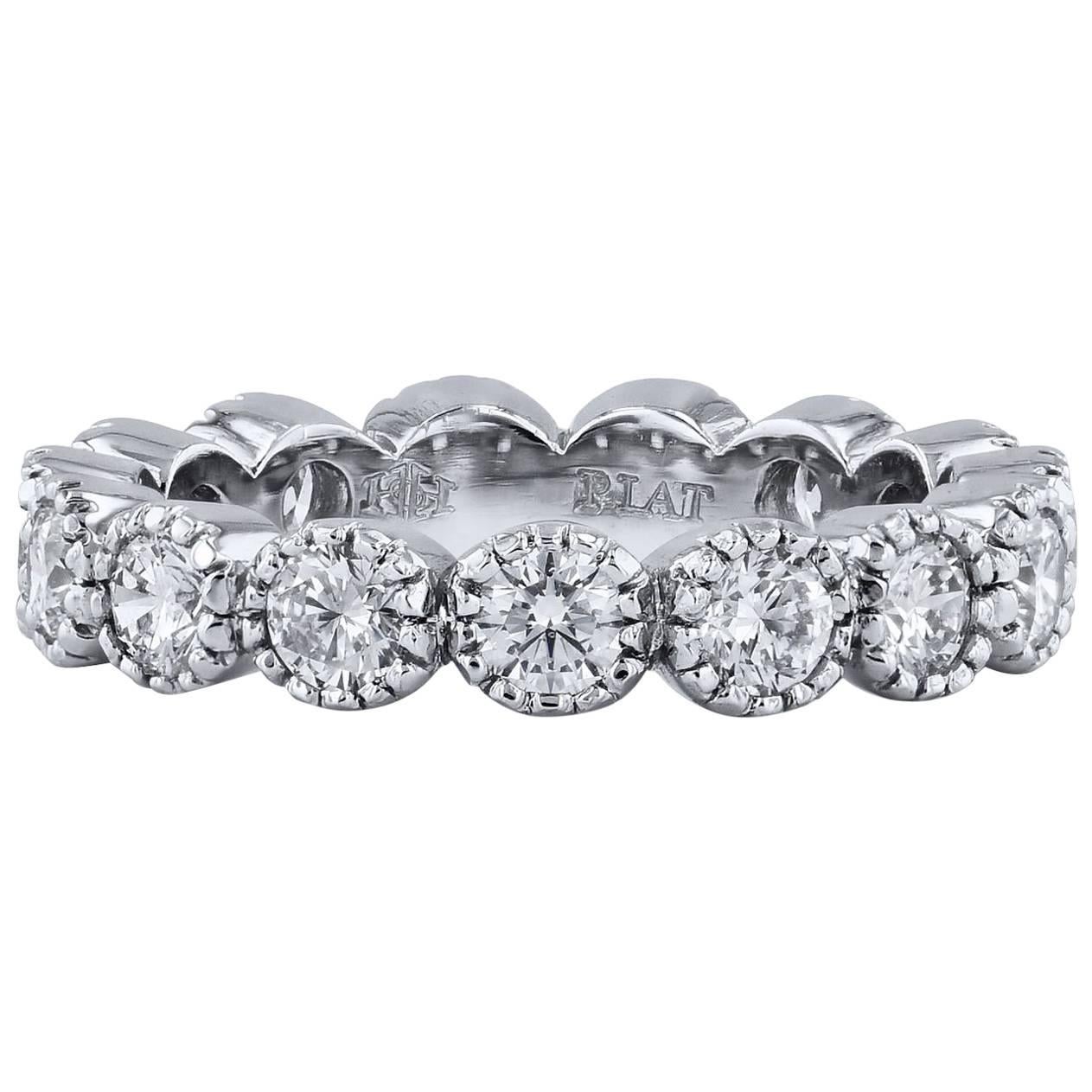 H & H 1.78 Carat Ten Prong Diamond Eternity Band Wedding Ring 6.25 For Sale