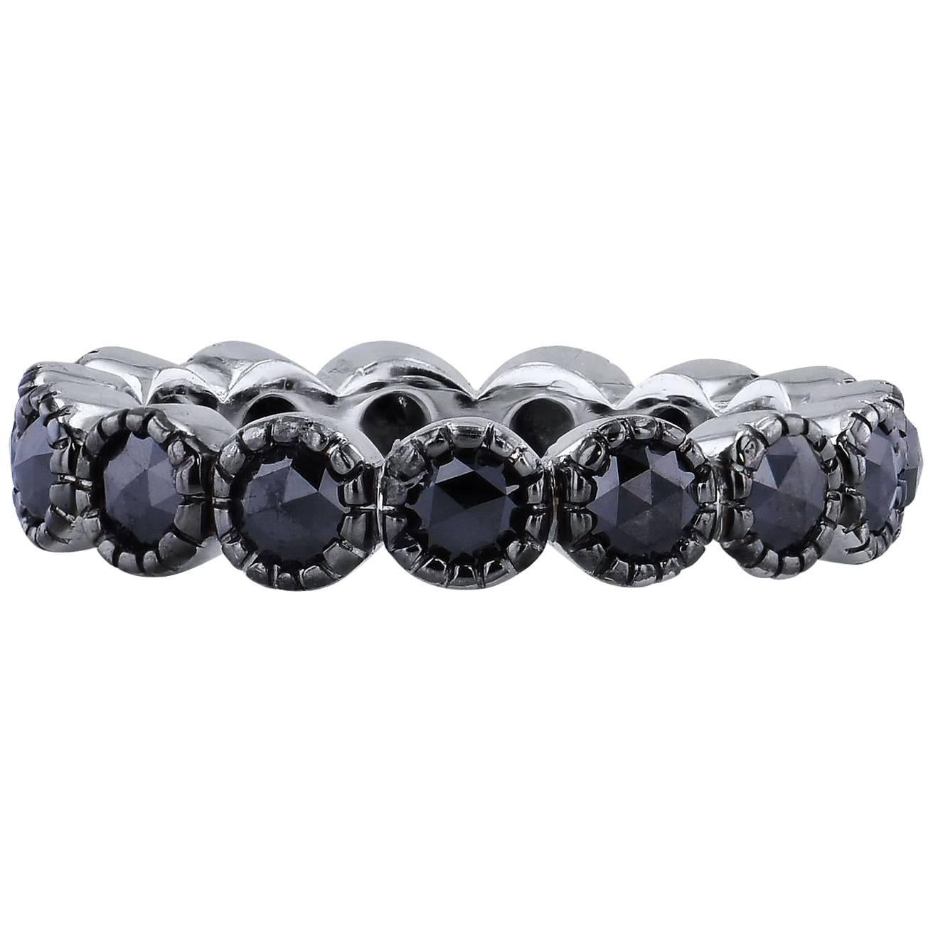 H & H 1.60 Carat Black Diamond Ten Prong Band Ring