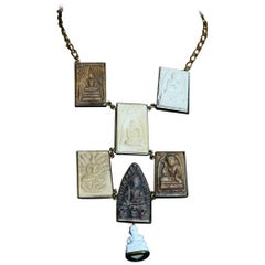 Antique Buddha Amulet Terracotta Necklace Bronze