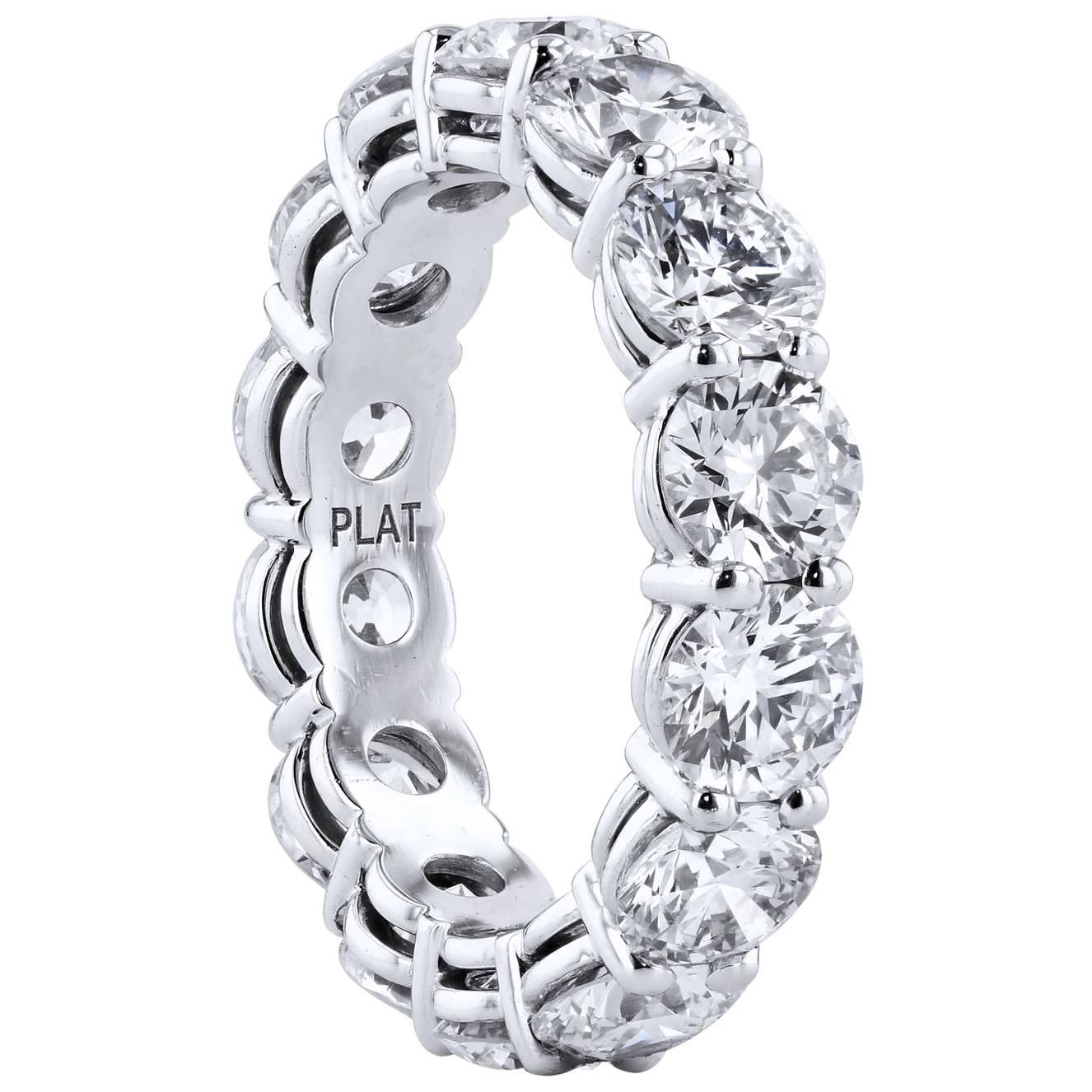 Handmade 5.83 Carat Diamond Shared-Prong Eternity Band Ring For Sale