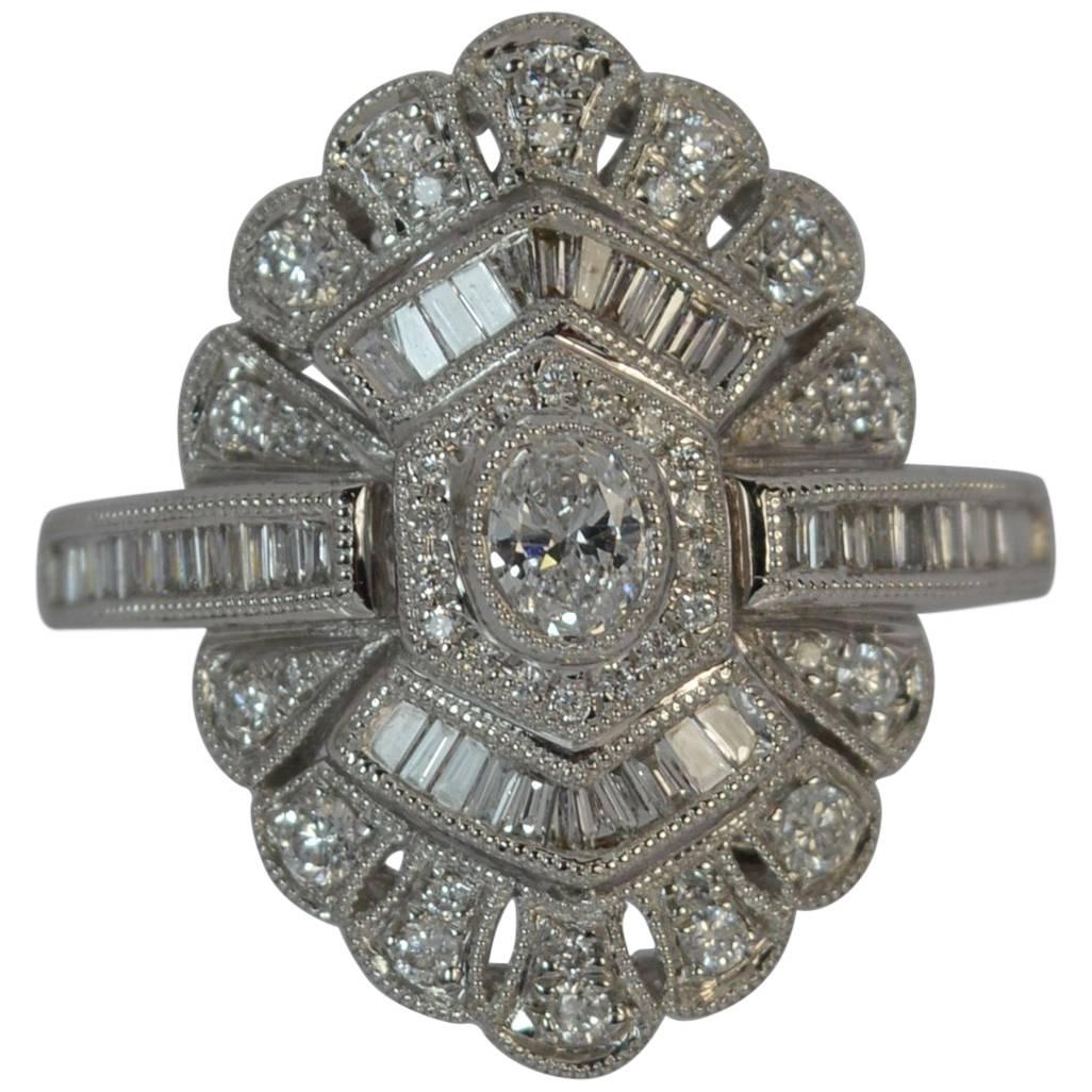 Edwardian Design 18 Carat White Gold and Diamond Cluster Ring