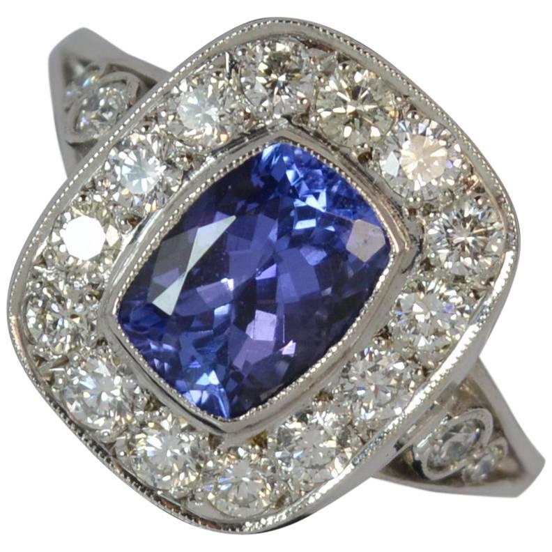 1.30 Carat AAA Tanzanite and 1.00 Carat Vs Diamond 18 Carat White Gold Ring