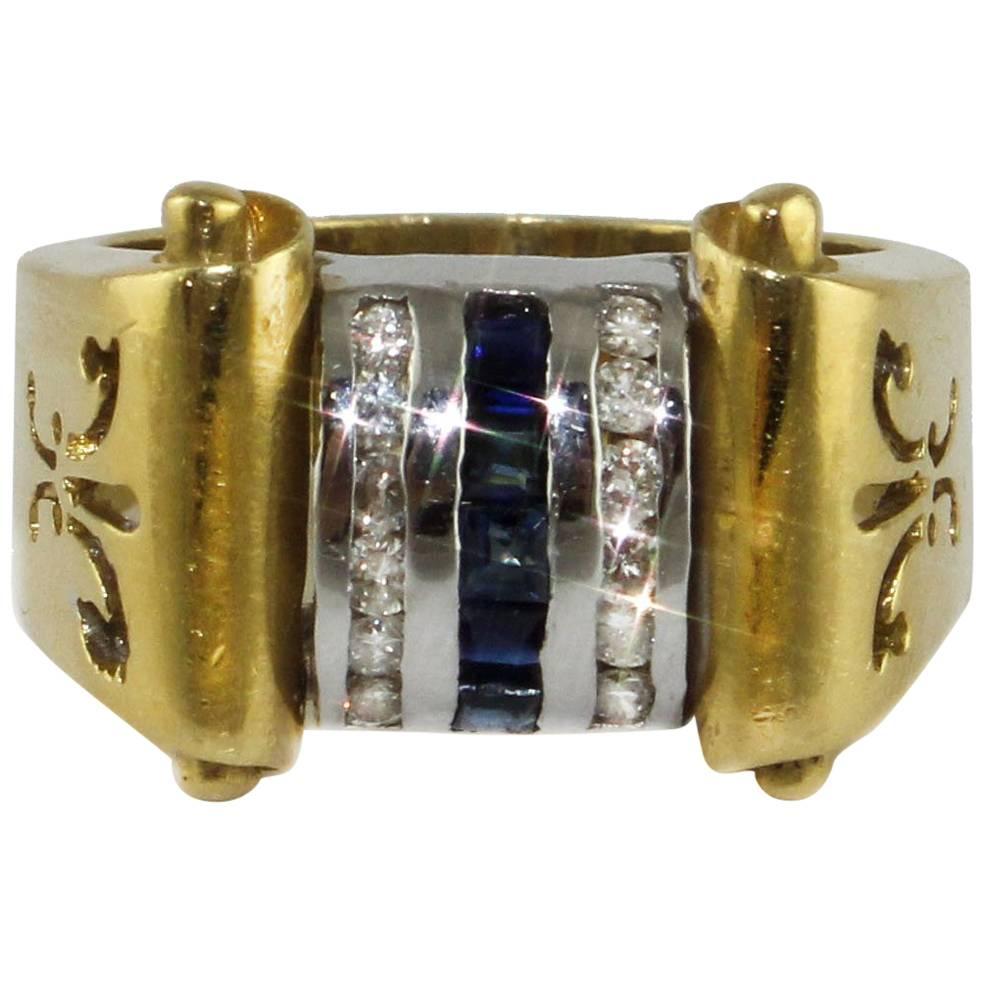 Diamonds Sapphires 18 kt Yellow and White Gold Ring