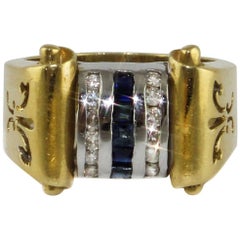 Vintage  Diamonds Sapphires 18 kt Yellow and White Gold Ring