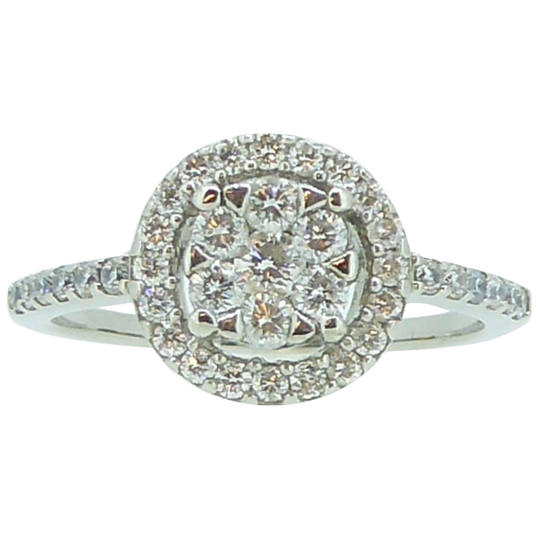 Round Diamond Cluster 18 Carat White Gold Engagement Ring
