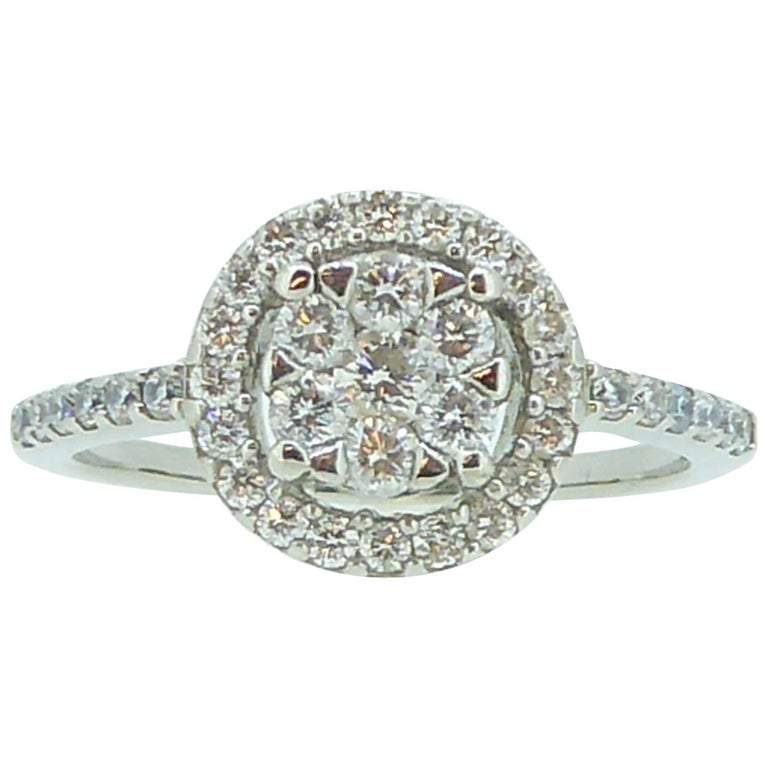 Round Diamond Cluster 18 Carat White Gold Engagement Ring at 1stDibs 18 carat white gold