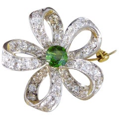 Antique Green Garnet and Diamond Brooch Pendant