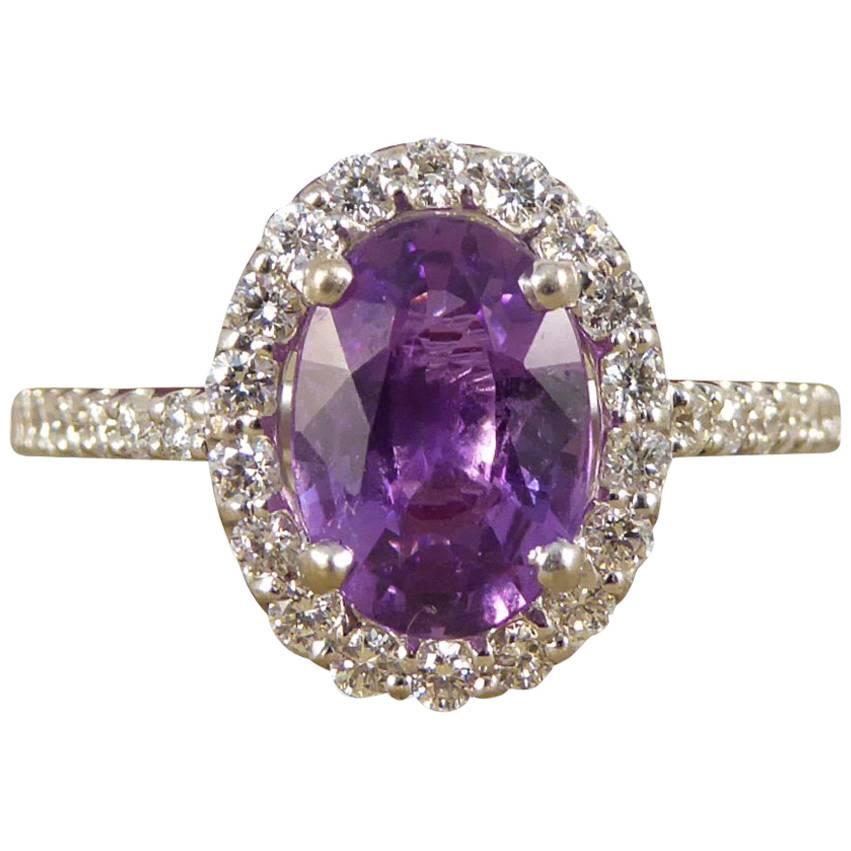 Purple Sapphire Diamond 18 Carat White Gold Engagement Ring