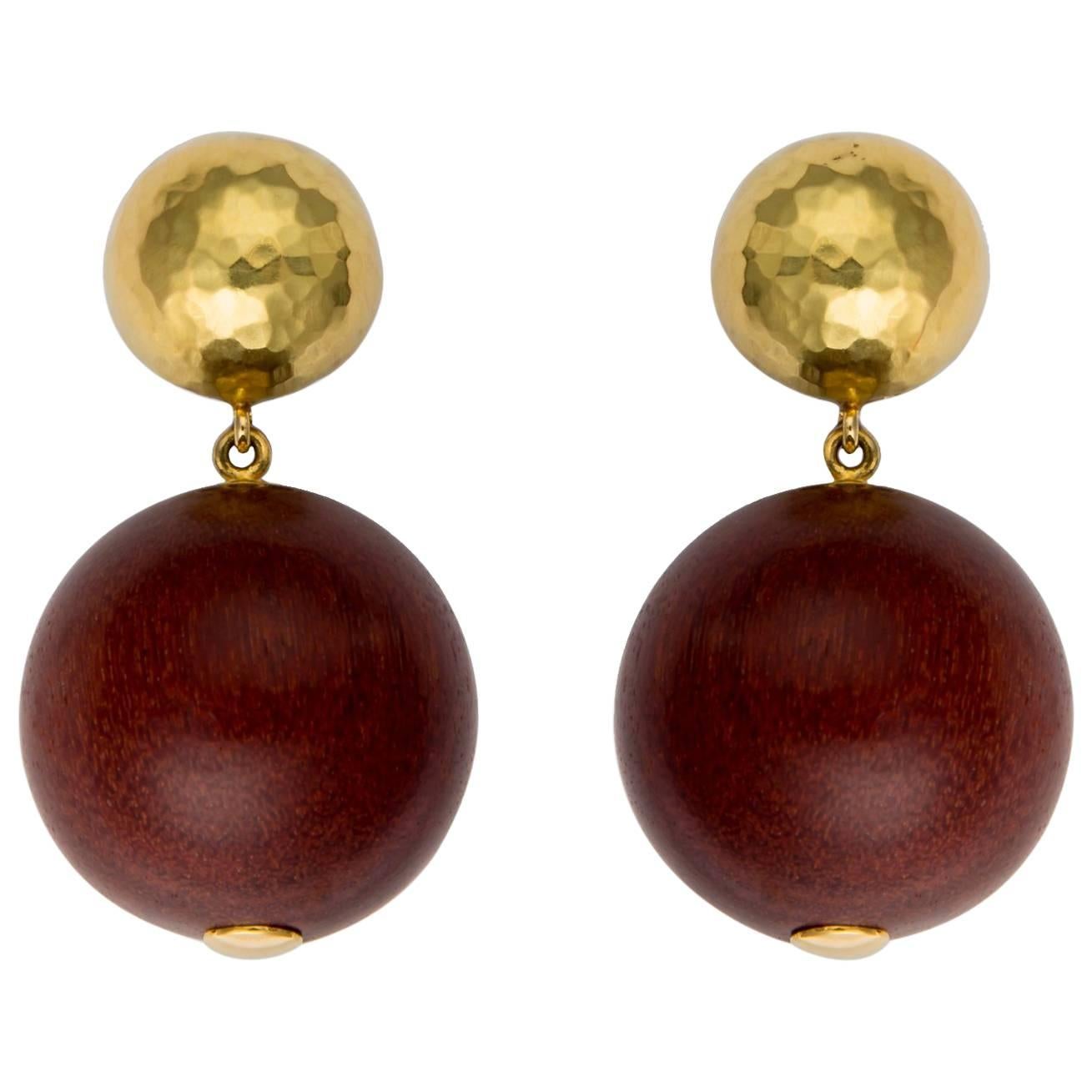 Paloma Picasso for Tiffany & Co. Gold and Wood Drop Earrings