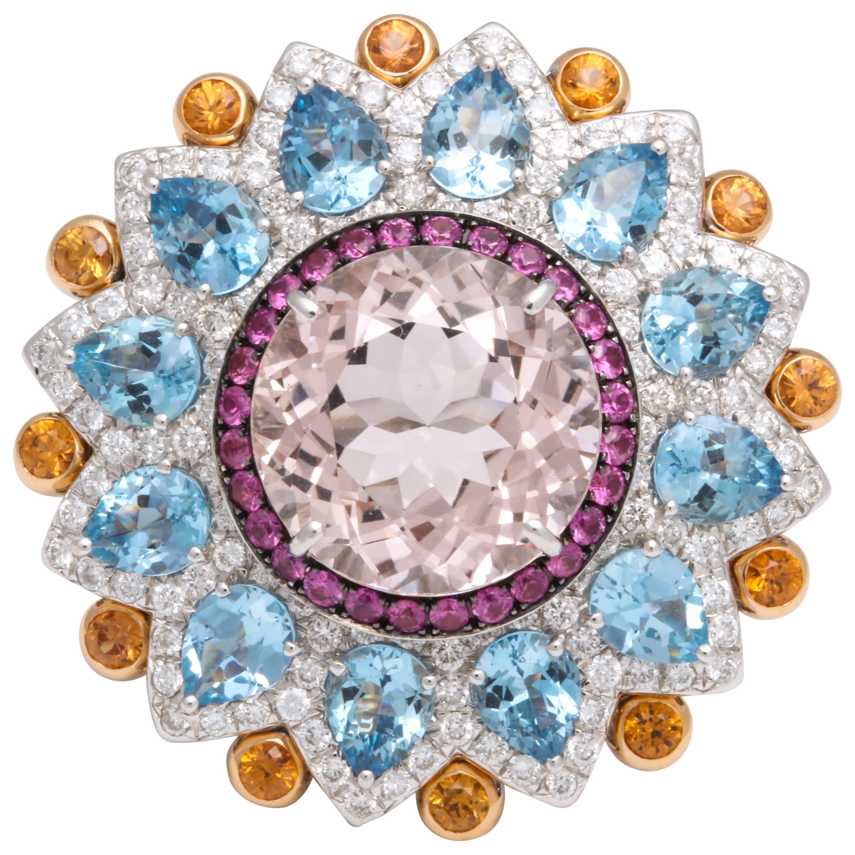 Multi-Color Kaleidoscope Sapphire and Diamond Cocktail Ring