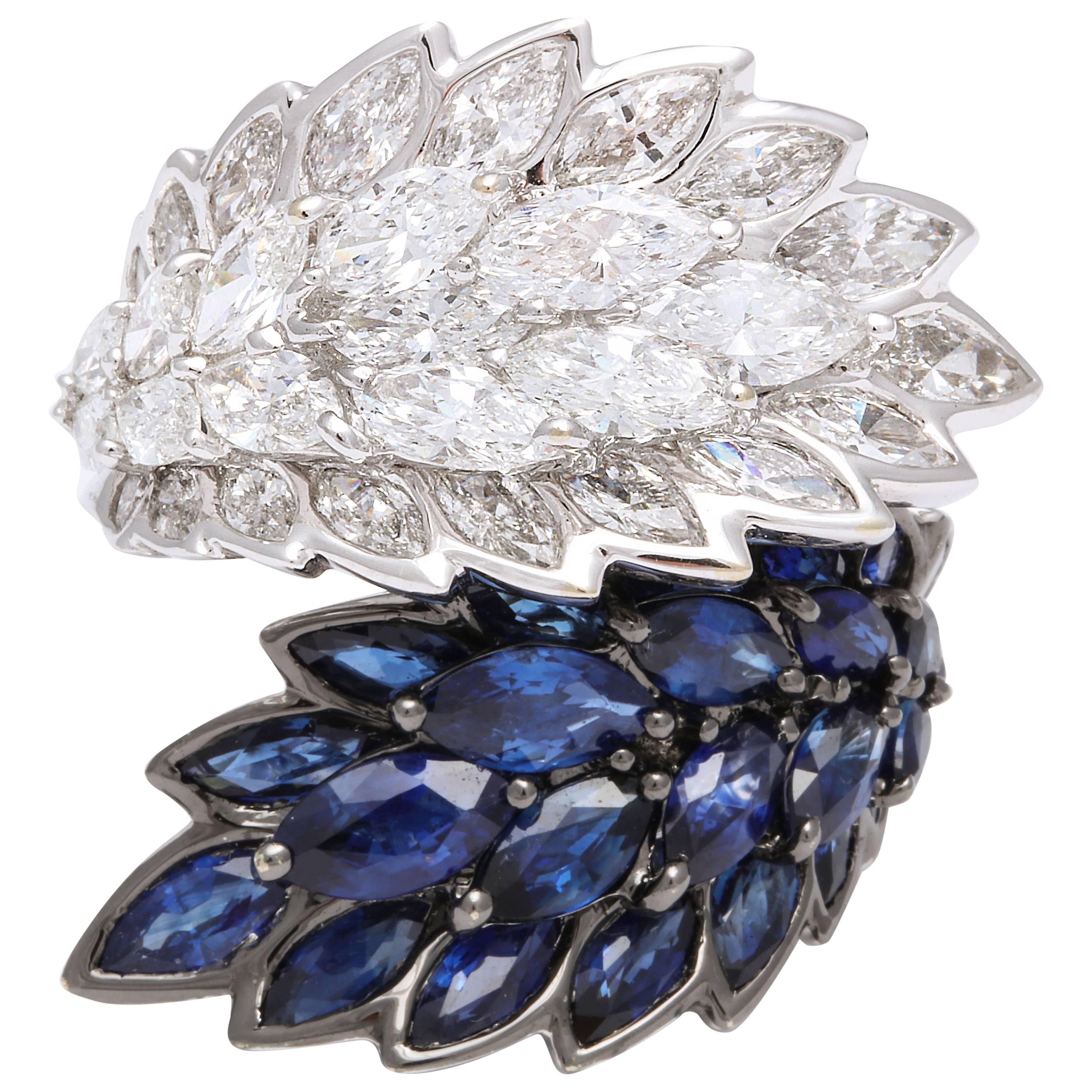 Sapphire and Diamond 18 Karat White Gold  By-Pass Cocktail Ring For Sale