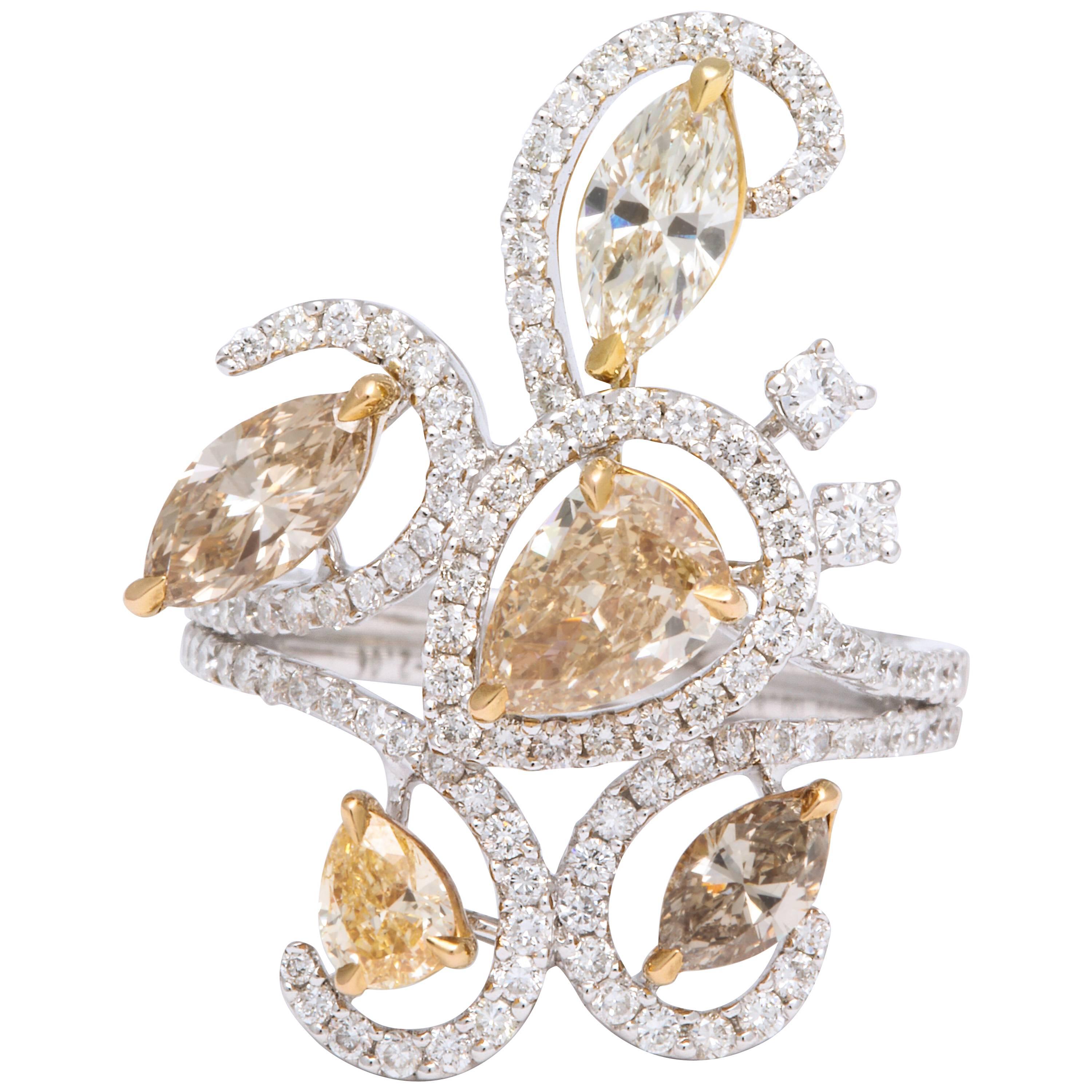 18 Karat White Gold Cluster Diamond Cocktail Ring For Sale