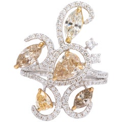 18 Karat White Gold Cluster Diamond Cocktail Ring
