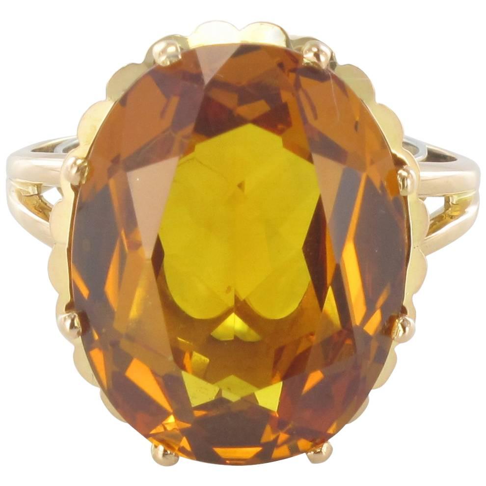 French Retro 1960s 8.90 carat Citrine 18K Yellow Gold Cocktail Ring