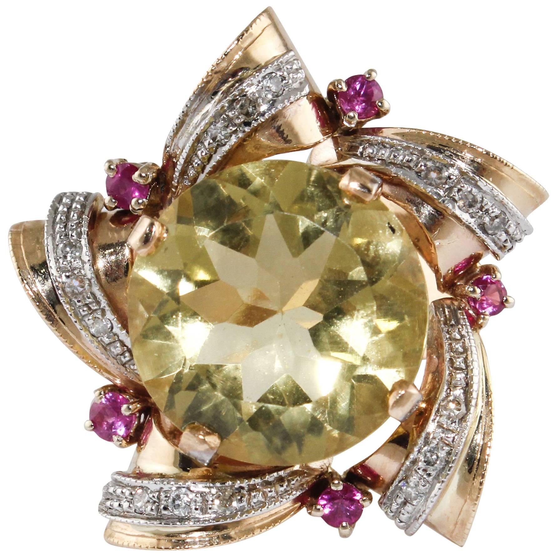  Diamonds Rubies Topaz  Rose Gold Star Ring For Sale