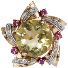  Diamonds Rubies Topaz  Rose Gold Star Ring