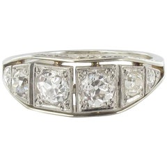 Vintage French Authentic Art deco White gold Platinium Diamond Garter Ring 