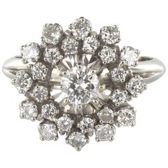 French 1960s Retro Cluster 18K White Gold 1.13 Carat Diamond Ring