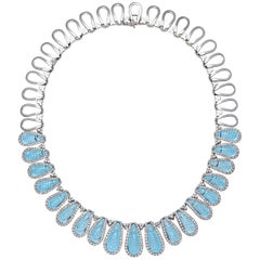 Aqua collection 18kt white Gold Necklace and Earrings White Diamonds and Topaze