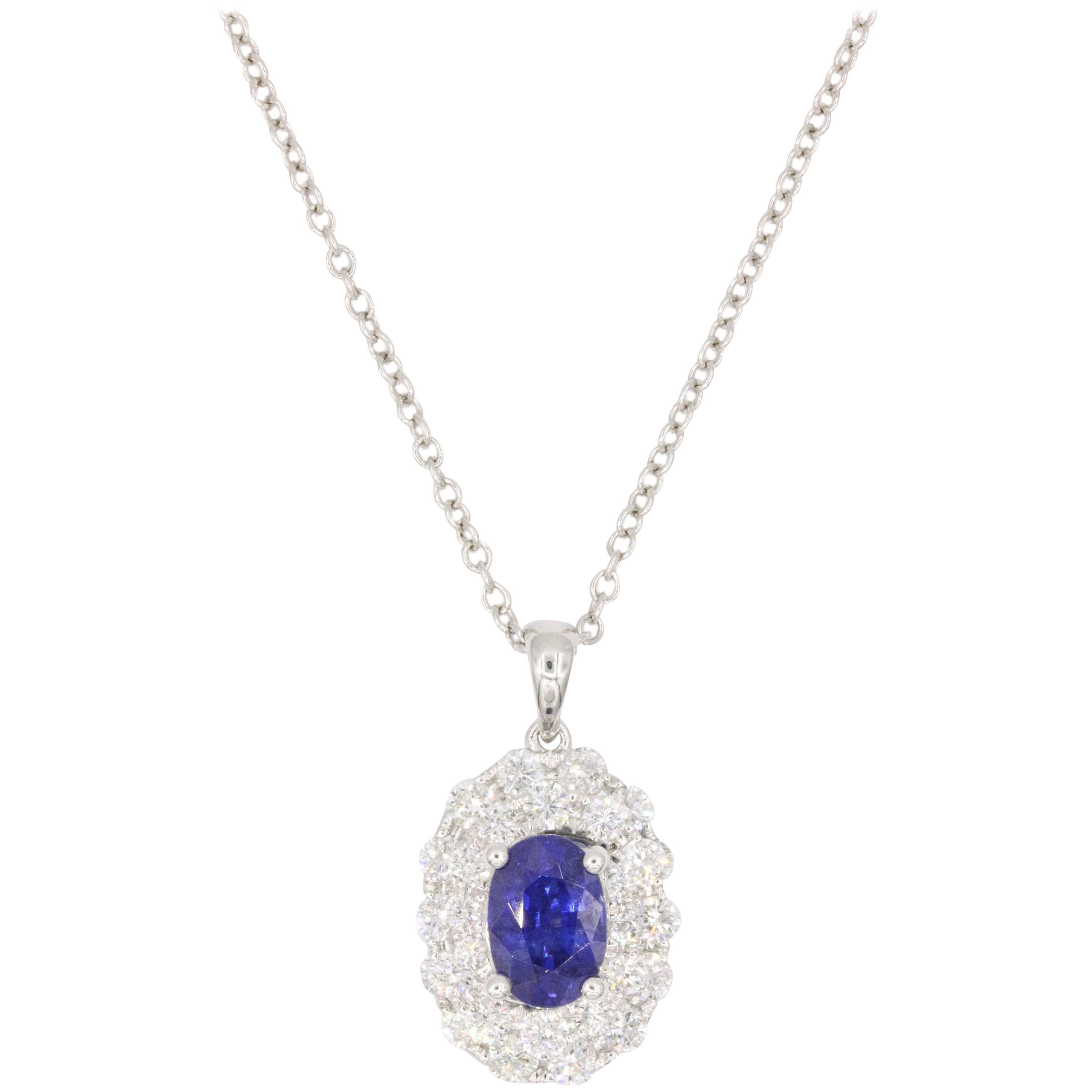 Classic Oval Sapphire Diamond Pendant
