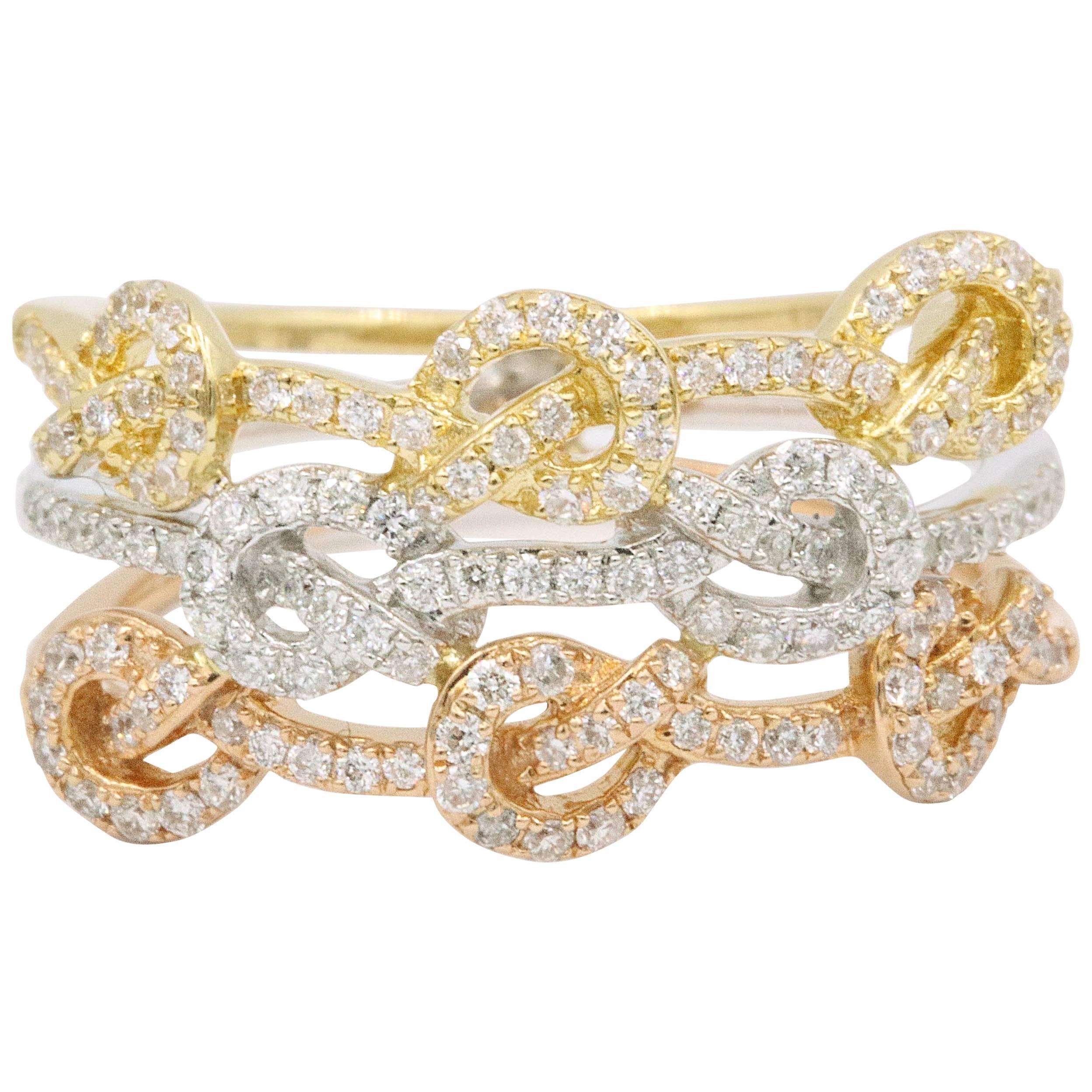 Yellow Rose White Gold Three-Tone Diamond Ring For Sale