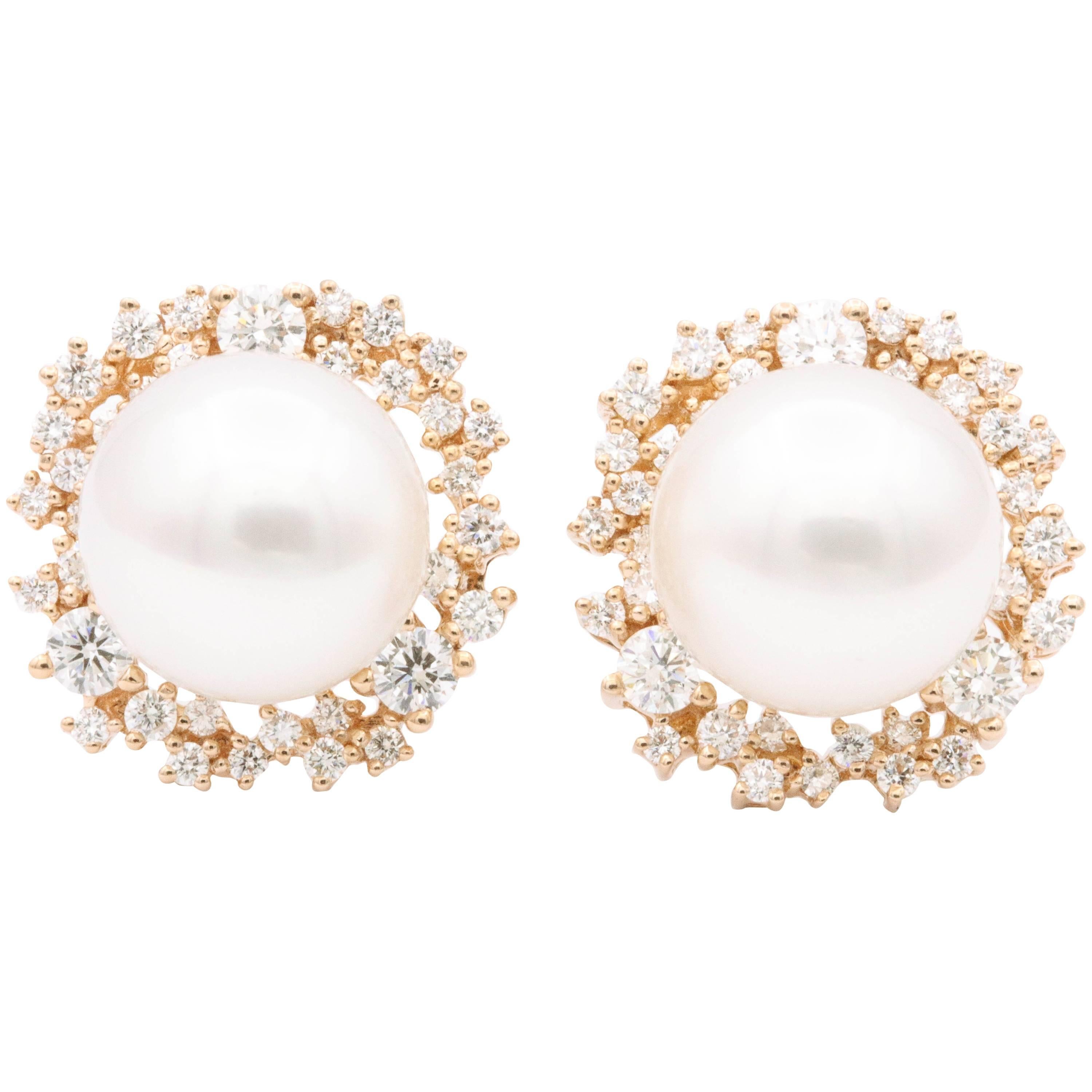 South Sea Pearl and Diamonds with Rose Gold  Studs Earrings