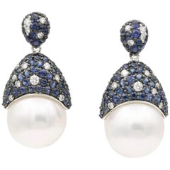 Sapphire and Diamonds with South Sea Pearl Earrings