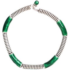 1980s Gucci Green Enamel Sterling Silver Bangle Bracelet