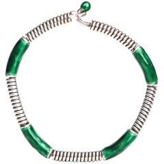 Gucci Bracelet jonc en argent sterling et émail vert des années 1980