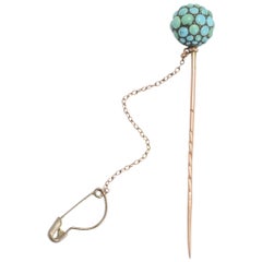 Antique Victorian Turquoise Orb Stick Pin