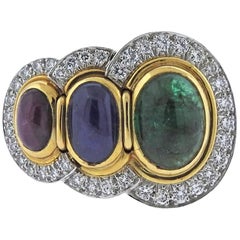David Webb Emerald Ruby Sapphire Diamond Gold Platinum Ring