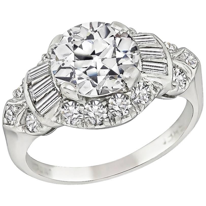 Art Deco GIA 1.60 Carat Diamond Platinum Engagement Ring For Sale