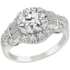 Art Deco GIA 1.60 Carat Diamond Platinum Engagement Ring