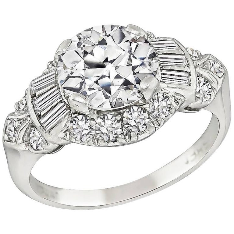 Art Deco GIA 1.60 Carat Diamond Platinum Engagement Ring For Sale at ...