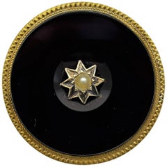 Solid Gold Hand Constructed Art Deco Pin with Large Round Onyx Stone