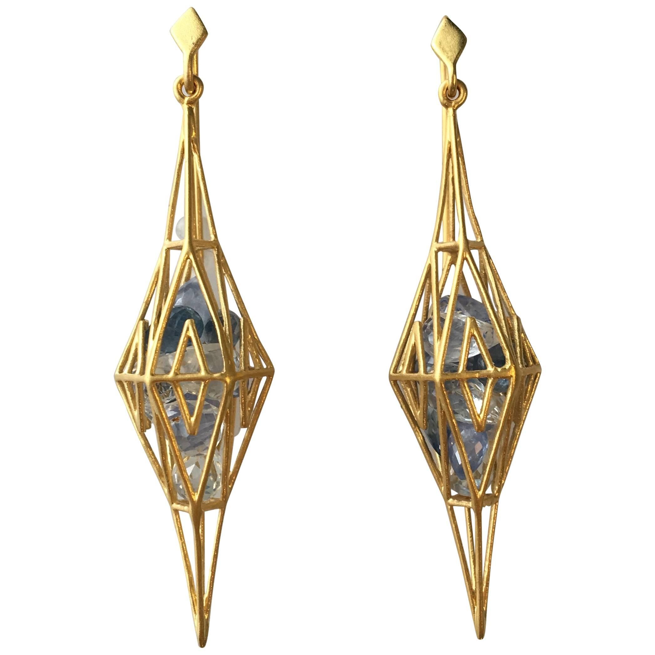 Lauren Harper Blue Sapphire Gold Geometric Earrings