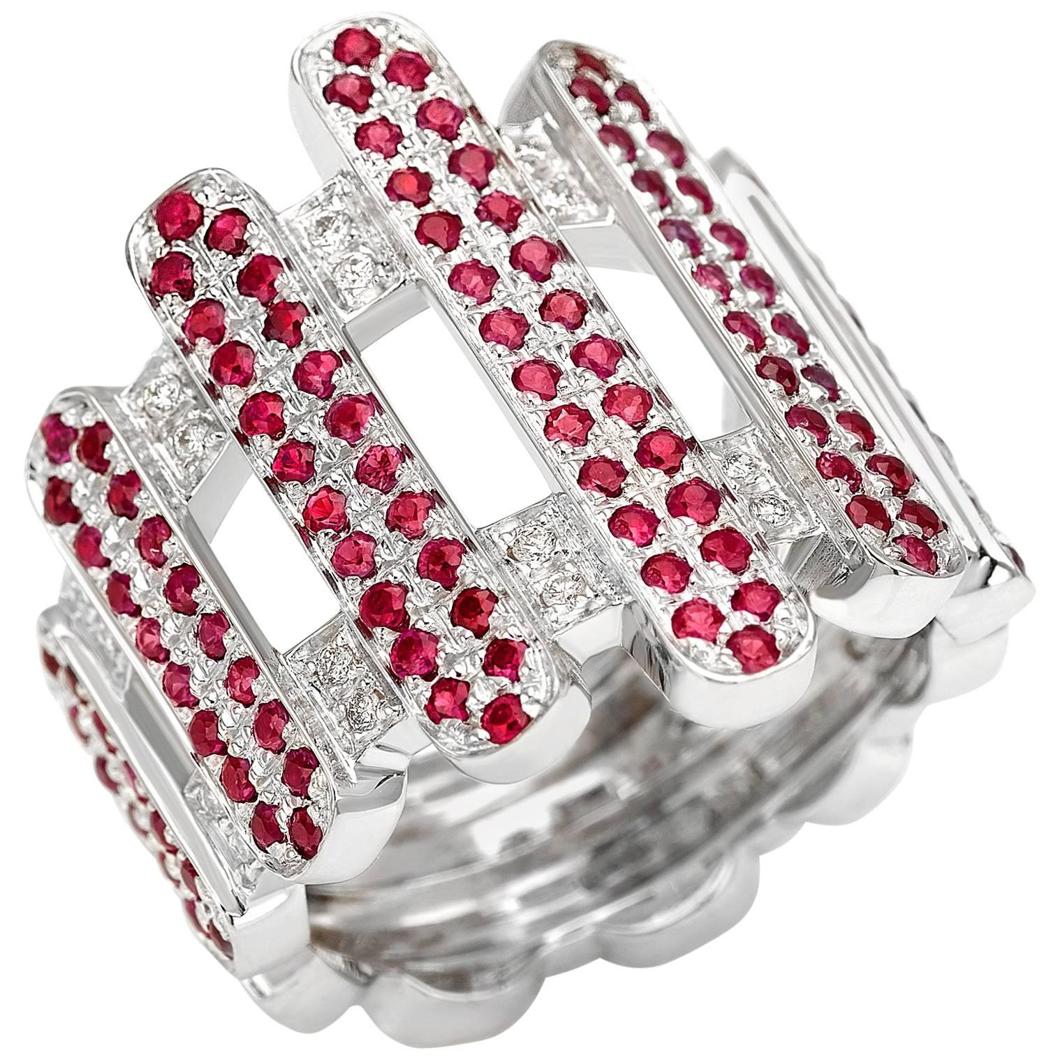 Ring from the Collection "Moonlight" 18 Karat White Gold Ruby and White Diamonds