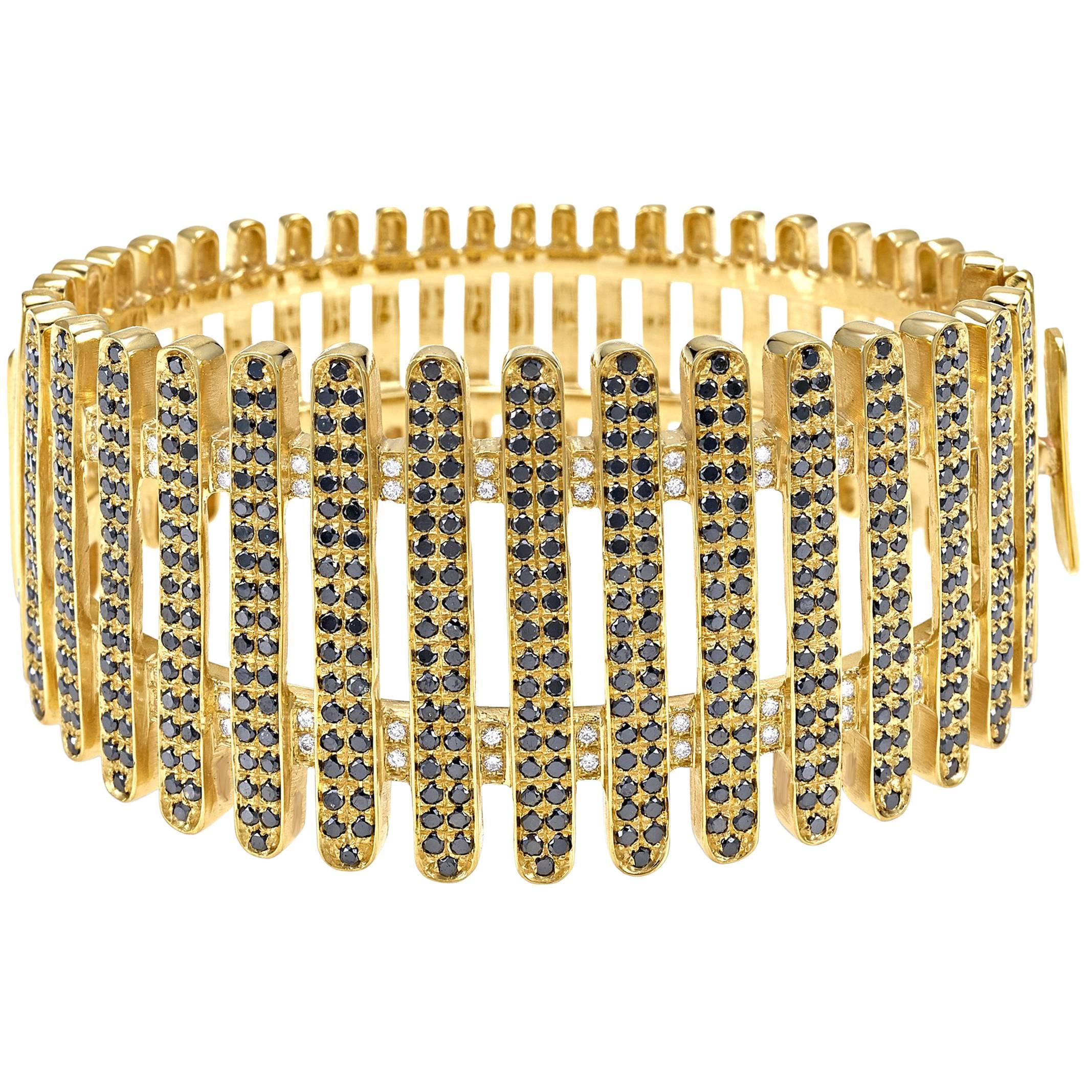 Moonlight Bangle in 18K Yellow Gold with White and Black Diamonds