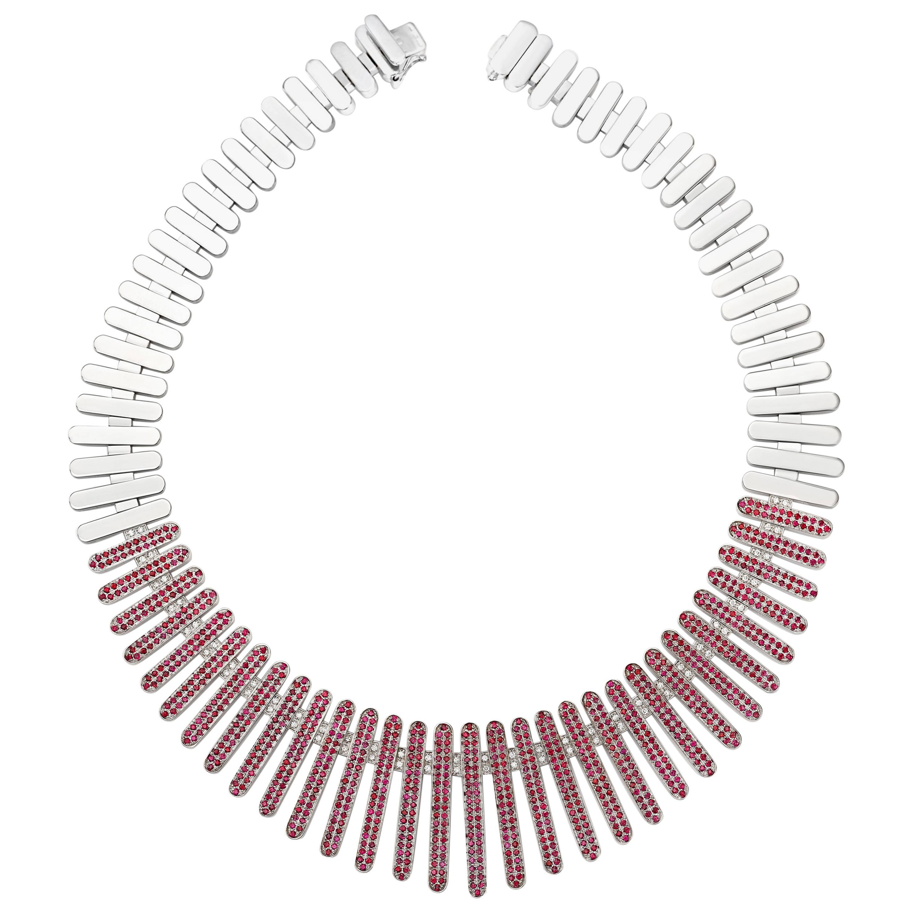 Necklace Collection "Moonlight" 18 Karat White Gold Ruby and White Diamonds For Sale