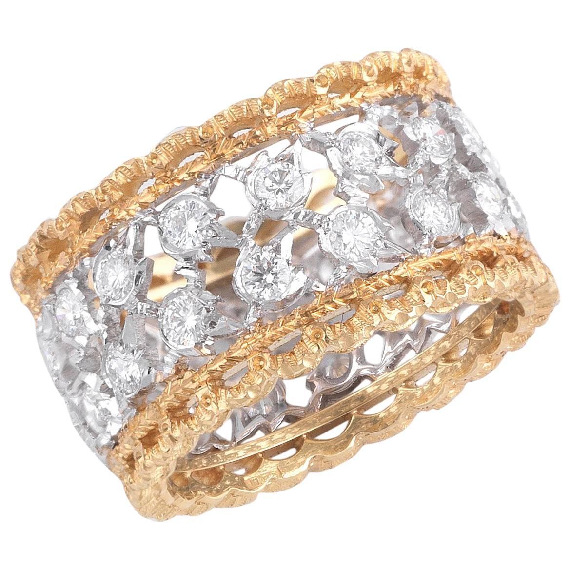 Buccellati Two-Tone Gold and Diamonds Cluster Band Ring