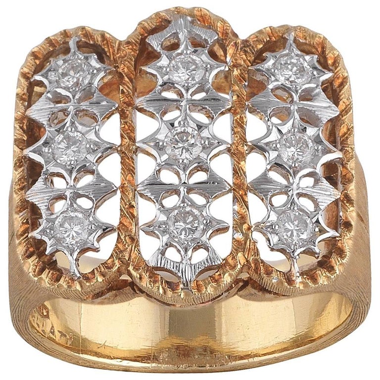 Buccellati Satin Finished Yellow Gold and Diamond Cluster Ring For Sale
