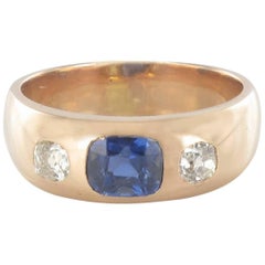 1900s Men or Women Sapphire Diamonds 18K Gold Band Ring