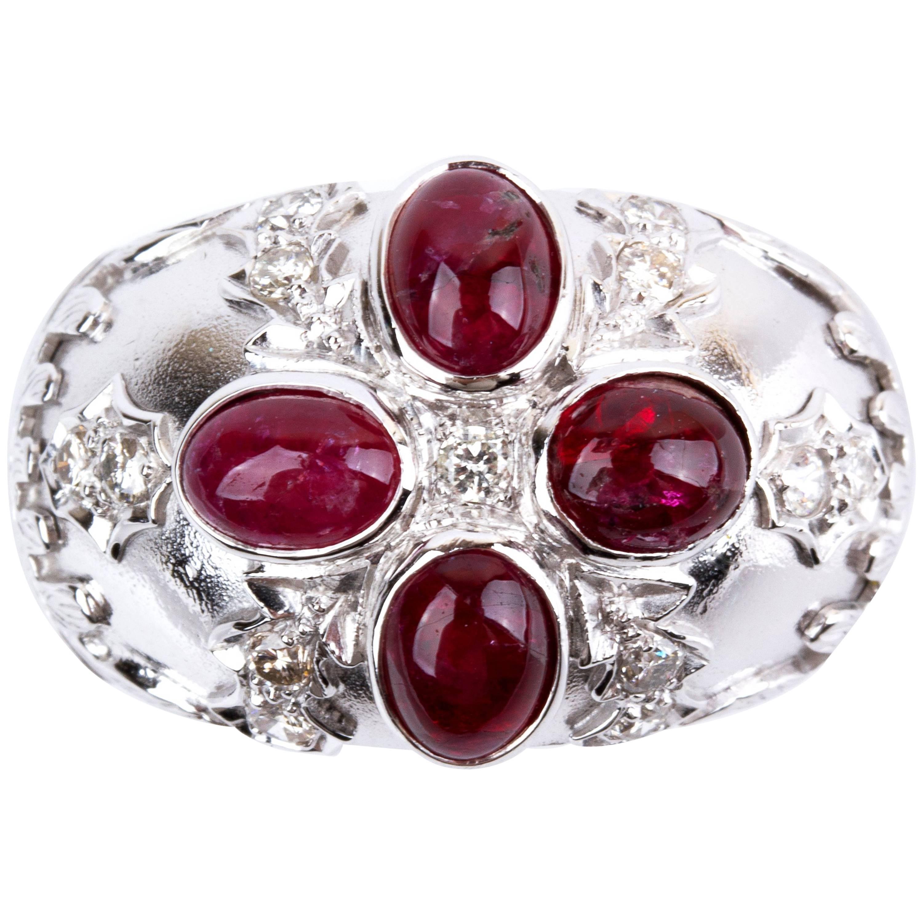 Gold Diamond and Ruby Ring For Sale