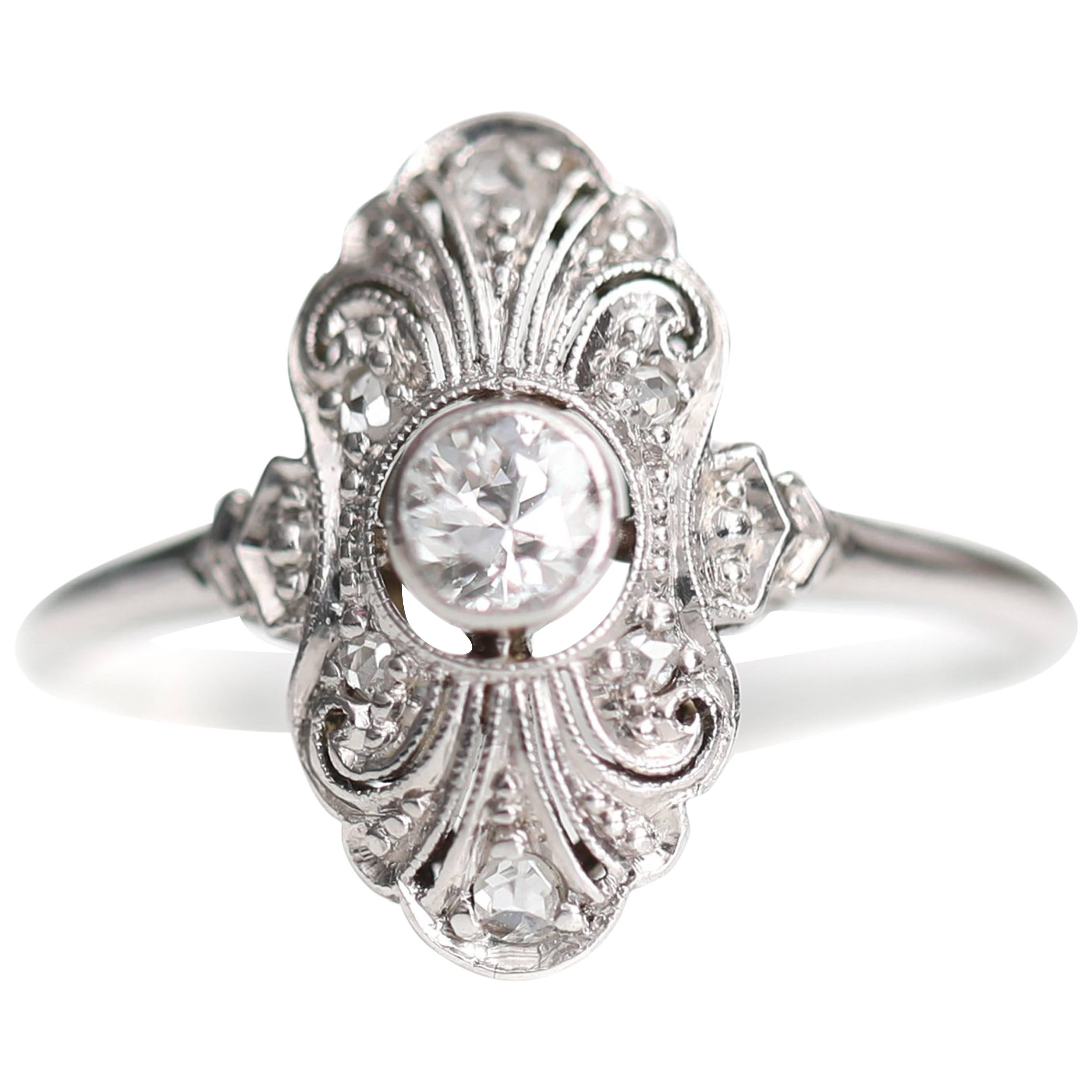1920s .25 Carat Old European Diamond Engagement Ring, Platinum, 18k White Gold