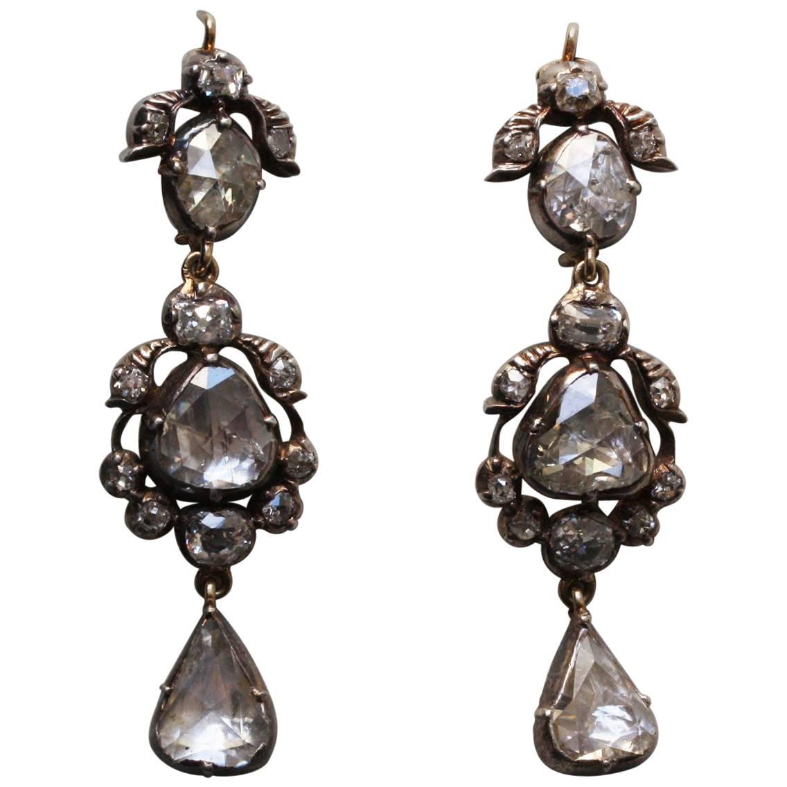 Rose Cut Diamond 19th Century Earrings